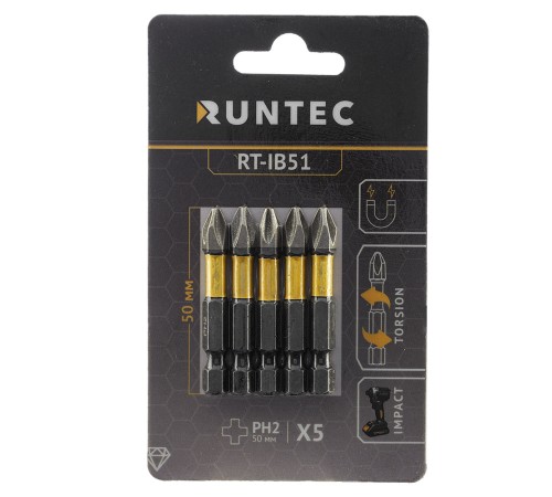 RUNTEC RT-IB51 Бита ударная RUNTEC Diamond Coating H6.35 50мм PH2 5шт. RUNTEC RT-IB51 Бита ударная RUNTEC Diamond Coating H6.35 50мм PH2 5шт.