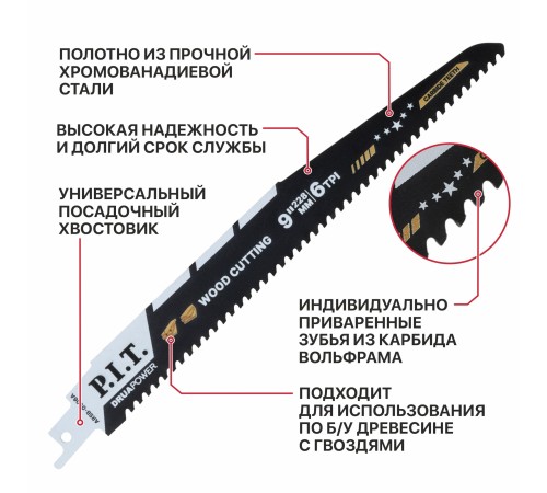 Полотно для сабельной пилы с карбидными зубьями P.I.T. ARSB-0906A