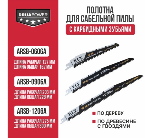 Полотно для сабельной пилы с карбидными зубьями P.I.T. ARSB-0906A