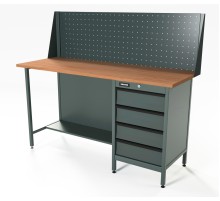 RUNTEC RTS16F-TS4-NS-P16-7016 Верстак серии Standart, 1600 мм, фанера, тумба с 4-мя ящиками, экран 500, серый RAL 7016