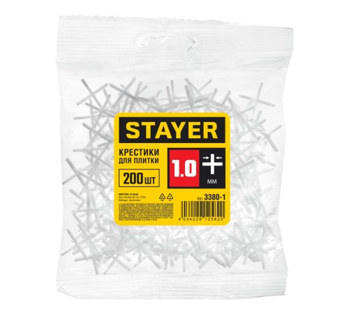 STAYER 1 мм, Х-образные, 200 шт., крестики для кафельной плитки 3380-1 STAYER 1 мм, Х-образные, 200 шт., крестики для кафельной плитки 3380-1