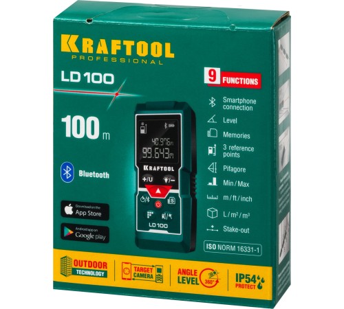 KRAFTOOL LD-100, 5 см - 100 м, лазерный дальномер (34765) KRAFTOOL LD-100, 5 см - 100 м, лазерный дальномер (34765)