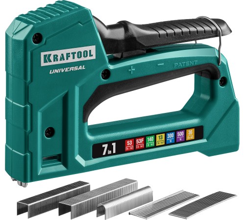 KRAFTOOL Universal, 7-в-1: 53 (A/10/JT21) 23GA (6 - 14 мм)/140 (G/11/57) 20GA (8 - 14 мм)/13/53F/36/500, универсальный легкий степлер (31524) KRAFTOOL Universal, 7-в-1: 53 (A/10/JT21) 23GA (6 - 14 мм)/140 (G/11/57) 20GA (8 - 14 мм)/13/53F/36/500, универсальный легкий степлер (31524)