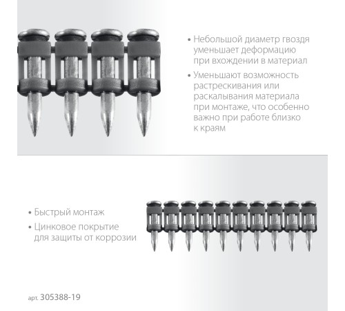 ЗУБР CN 19 х 2.7 мм, гвозди по бетону оцинкованные, 1000 шт (305388-19)