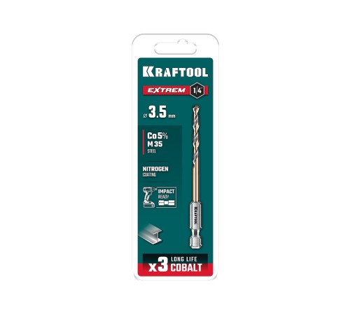 KRAFTOOL НЕХ-1/4″, d 3.5 х 79 мм, сверло по металлу для винтовёртов и шуруповертов IMPACT READY (29652-3.5) KRAFTOOL НЕХ-1/4″, d 3.5 х 79 мм, сверло по металлу для винтовёртов и шуруповертов IMPACT READY (29652-3.5)