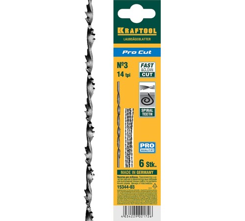 KRAFTOOL 130 мм, 6 шт., полотна спиральные для лобзика 15344-03 KRAFTOOL 130 мм, 6 шт., полотна спиральные для лобзика 15344-03