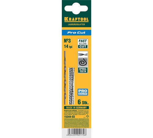 KRAFTOOL 130 мм, 6 шт., полотна спиральные для лобзика 15344-03 KRAFTOOL 130 мм, 6 шт., полотна спиральные для лобзика 15344-03