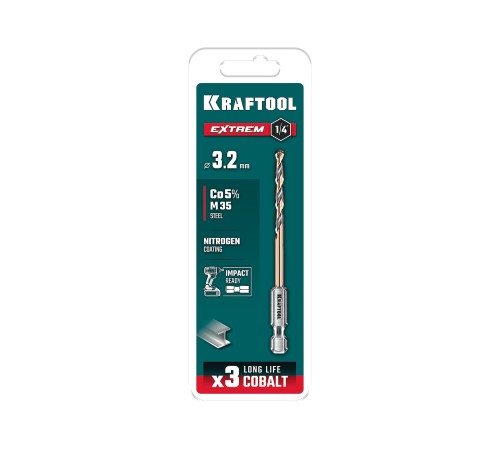 KRAFTOOL НЕХ-1/4″, d 3.2 х 75 мм, сверло по металлу для винтовёртов и шуруповертов IMPACT READY (29652-3.2) KRAFTOOL НЕХ-1/4″, d 3.2 х 75 мм, сверло по металлу для винтовёртов и шуруповертов IMPACT READY (29652-3.2)