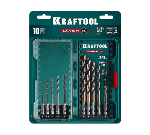 KRAFTOOL НЕХ-1/4″, 10 шт, набор сверл по металлу для винтовёртов и шуруповертов IMPACT READY (29652-H10) KRAFTOOL НЕХ-1/4″, 10 шт, набор сверл по металлу для винтовёртов и шуруповертов IMPACT READY (29652-H10)