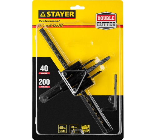 STAYER 40-200 мм, двурезцовое, по дереву, сверло регулируемое 
