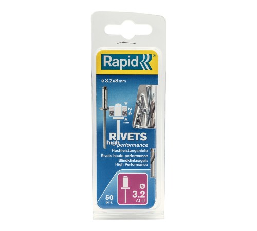 RAPID 3.2 х 8 мм, 50 шт, алюминиевая заклепка (5000383) RAPID 3.2 х 8 мм, 50 шт, алюминиевая заклепка (5000383)
