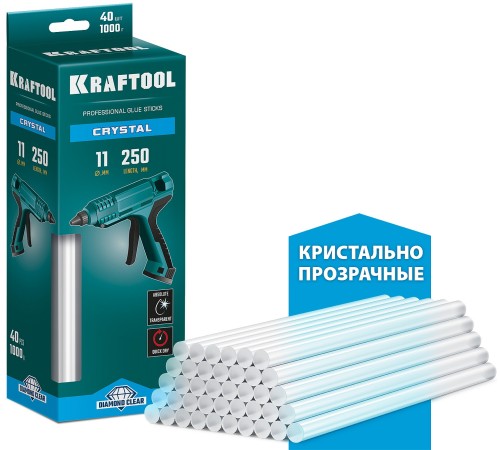 KRAFTOOL Cristal, 11 х 250 мм, 40 шт, кристально прозрачные, клеевые стержни (06846-40) KRAFTOOL Cristal, 11 х 250 мм, 40 шт, кристально прозрачные, клеевые стержни (06846-40)
