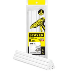 STAYER White, белые, 11 х 200 мм, 6 шт, клеевые стержни, Professional (2-06821-W-S06)