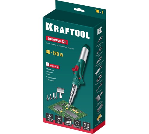 KRAFTOOL 5 насадок, 1300 °C, пьезоподжиг, паяльник газовый Pro в наборе 55503-H10 KRAFTOOL 5 насадок, 1300 °C, пьезоподжиг, паяльник газовый Pro в наборе 55503-H10