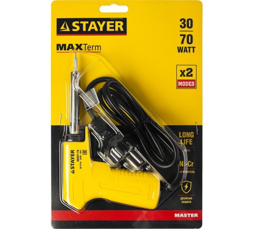STAYER 30/70 Вт, 220 В, конус, двухкомпонентная рукоятка, электропаяльник Maxterm 55307-70 Master STAYER 30/70 Вт, 220 В, конус, двухкомпонентная рукоятка, электропаяльник Maxterm 55307-70 Master