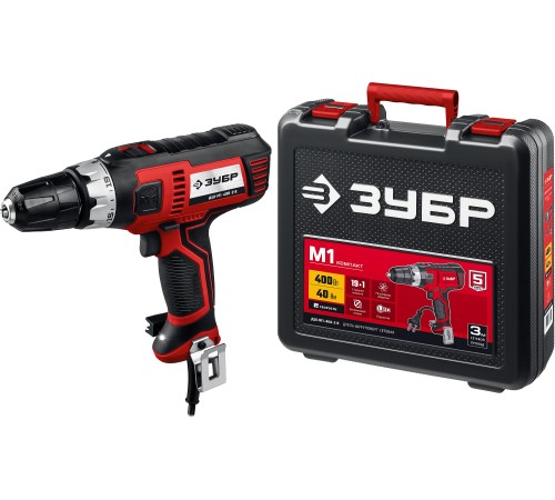 ЗУБР 400 Вт, 0-450/0-1800 об/мин, кейс, дрель-шуруповерт сетевая ДШ-М1-400-2 К Мастер