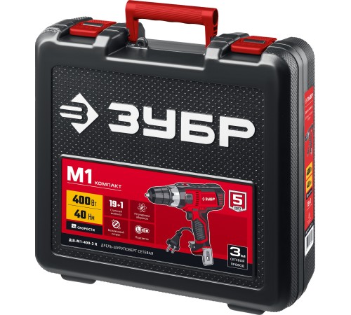 ЗУБР 400 Вт, 0-450/0-1800 об/мин, кейс, дрель-шуруповерт сетевая ДШ-М1-400-2 К Мастер