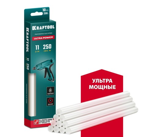 KRAFTOOL Ultra Power, 11 х 250 мм, 10 шт, ультрамощные, прозрачные, клеевые стержни (06848-10) KRAFTOOL Ultra Power, 11 х 250 мм, 10 шт, ультрамощные, прозрачные, клеевые стержни (06848-10)