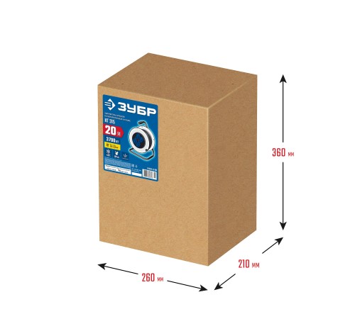 ЗУБР КГ-315, КГ, 3 x 1.5 мм2, 20 м, 3700 Вт, IP44, силовой удлинитель на стальной катушке, Профессионал (55080-20)