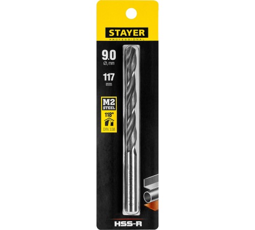 STAYER Ø 9 х 125 мм, сверло спиральное по металлу 29602-9 Professional STAYER Ø 9 х 125 мм, сверло спиральное по металлу 29602-9 Professional