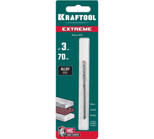 KRAFTOOL Extreme, 3 х 70 мм, цилиндр. хвостовик, сверло по бетону (29166-070-03)