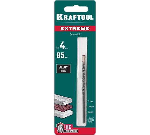 KRAFTOOL Extreme, 4 х 85 мм, цилиндр. хвостовик, сверло по бетону (29166-085-04) KRAFTOOL Extreme, 4 х 85 мм, цилиндр. хвостовик, сверло по бетону (29166-085-04)