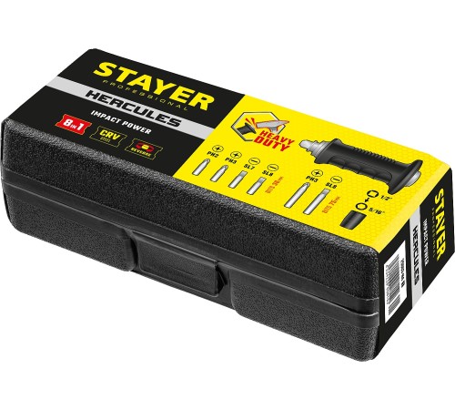 STAYER 8 шт., отвёртка ударно-поворотная в наборе с битами Professional 8 25663-H4_z01