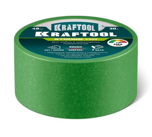 KRAFTOOL #300 Strong 48 мм х 30 м, для грубых и шероховатых поверхностей, малярная лента (12103-48) KRAFTOOL #300 Strong 48 мм х 30 м, для грубых и шероховатых поверхностей, малярная лента (12103-48)