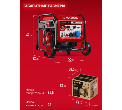 ЗУБР 7500 Вт, инверторный генератор с электростартером и розеткой АВР (СБИ-7500ЕА)