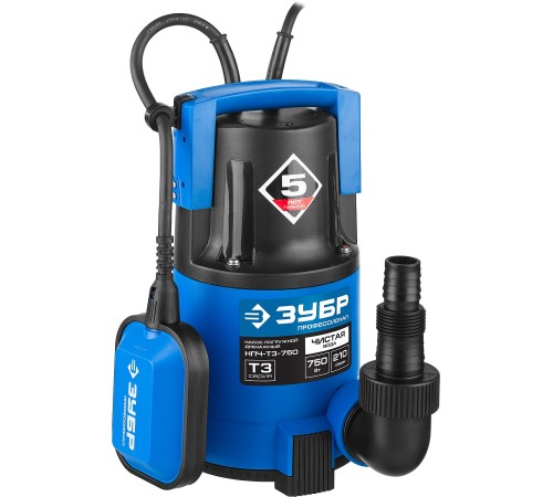 ЗУБР 750 Вт, 210 л/мин, насос погружной дренажный для чистой воды НПЧ-Т3-750 Профессионал
