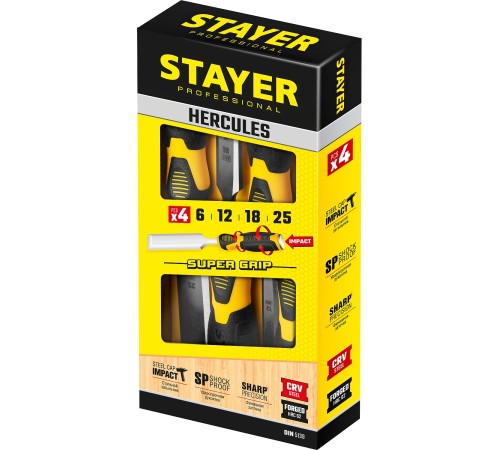 STAYER 4 шт, 6/12/18/25 мм, набор стамесок 18205-H4 Professional STAYER 4 шт, 6/12/18/25 мм, набор стамесок 18205-H4 Professional