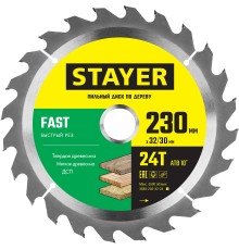 STAYER Fast, 230 x 32/30 мм, 24Т, быстрый рез, пильный диск по дереву (3680-230-32-24) STAYER Fast, 230 x 32/30 мм, 24Т, быстрый рез, пильный диск по дереву (3680-230-32-24)