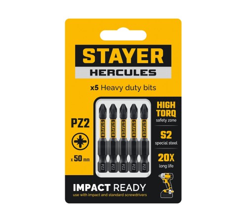 STAYER HERCULES, PZ2, 50 мм, 5 шт, торсионные биты (26233-2-50-5) STAYER HERCULES, PZ2, 50 мм, 5 шт, торсионные биты (26233-2-50-5)