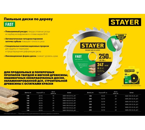 STAYER Fast, 230 x 32/30 мм, 24Т, быстрый рез, пильный диск по дереву (3680-230-32-24)