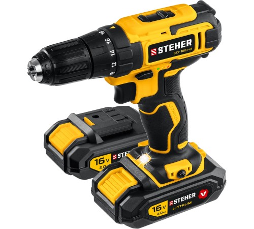 STEHER 16 В, 35 Н·м, 2 АКБ (2 А·ч), дрель-шуруповерт, кейс (CD-160-2) STEHER 16 В, 35 Н·м, 2 АКБ (2 А·ч), дрель-шуруповерт, кейс (CD-160-2)