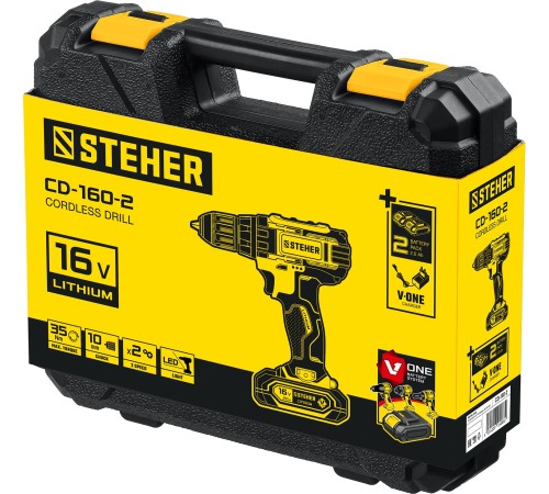 STEHER 16 В, 35 Н·м, 2 АКБ (2 А·ч), дрель-шуруповерт, кейс (CD-160-2) STEHER 16 В, 35 Н·м, 2 АКБ (2 А·ч), дрель-шуруповерт, кейс (CD-160-2)