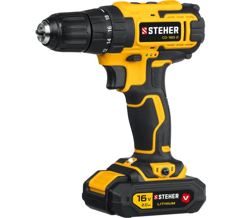 STEHER 16 В, 35 Н·м, 2 АКБ (2 А·ч), дрель-шуруповерт, кейс (CD-160-2) STEHER 16 В, 35 Н·м, 2 АКБ (2 А·ч), дрель-шуруповерт, кейс (CD-160-2)