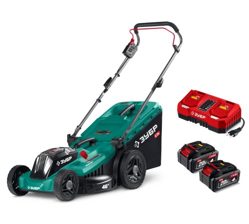 ЗУБР 40 В (2x20В), 460 мм, 2 АКБ LMS (4 Ач), газонокосилка аккумуляторная бесщеточная (ГКЛ-4046-42)
