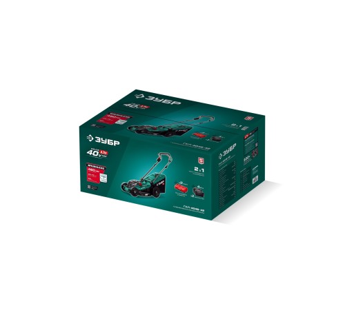 ЗУБР 40 В (2x20В), 460 мм, 2 АКБ LMS (4 Ач), газонокосилка аккумуляторная бесщеточная (ГКЛ-4046-42)