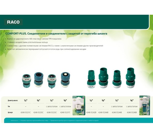 RACO Comfort-Plus 3/4″, с защитой от перегиба шланга, из ABS-пластика с TPR, Быстросъёмный соединитель (4248-55246B)