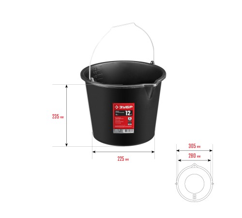 ЗУБР 12 л, высокопрочное с носиком, строительное пластиковое ведро (06093-12)