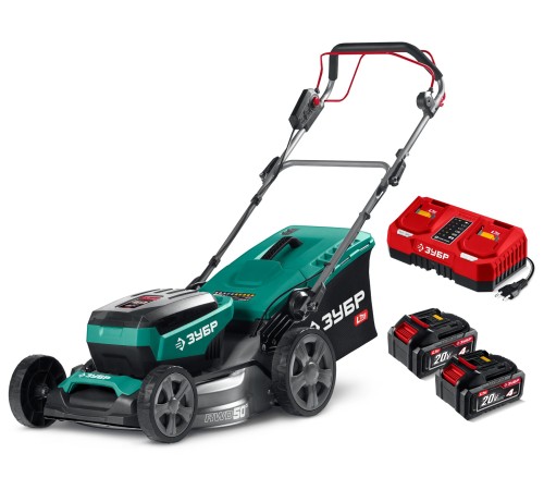 ЗУБР 40 В (2x20В), 500 мм, 2 АКБ LMS (4 Ач), самоходная газонокосилка аккумуляторная бесщеточная (ГКЛ-4050-42)