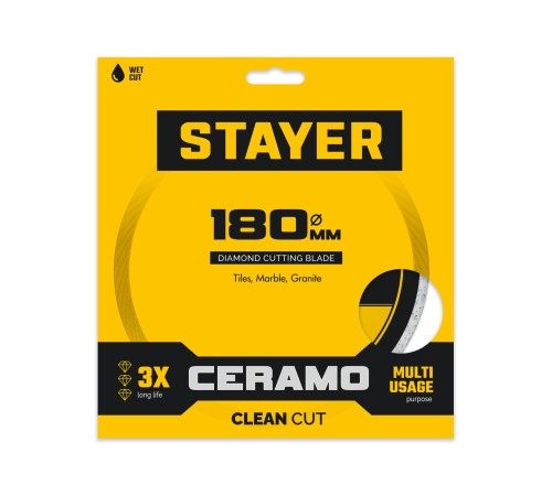 STAYER CERAMO 180 мм (22.2/25.4 х 5 х 2.2 мм), сплошной алмазный диск (3664-180)