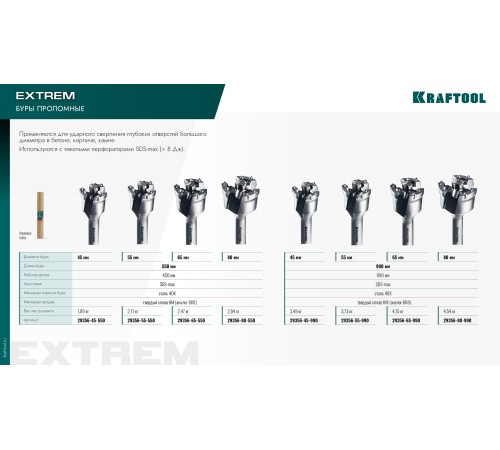 KRAFTOOL EXTREM d 45 х 450/550 мм, SDS-max проломной бур (29356-45-550)