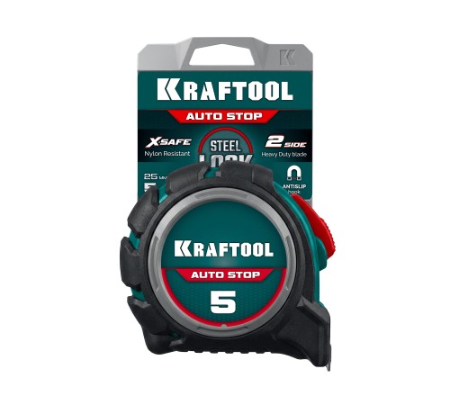 KRAFTOOL AutoStop 5м х 25мм, профессиональная рулетка с автостопом (3412-5-25)