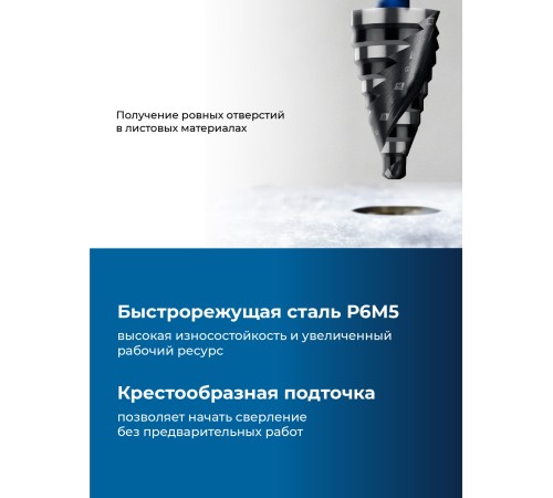 ЗУБР BLACK FORCE 9-36мм, 10 ступеней, винтовая проточка, сверло ступенчатое, ПРОФЕССИОНАЛ (29671-9-36-10)