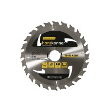 Пильный диск по дереву THIN KERF 190x30 мм, 24 зубьев, Hanskonner