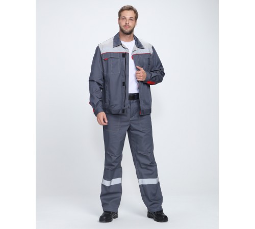 Костюм Фаворит-1 Премиум СОП (тк.Смесовая,240) брюки, т.серый/серый/красный