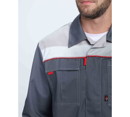 Костюм Фаворит-1 Премиум СОП (тк.Смесовая,240) брюки, т.серый/серый/красный