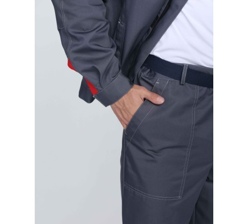 Костюм Фаворит-1 Премиум СОП (тк.Смесовая,240) брюки, т.серый/серый/красный